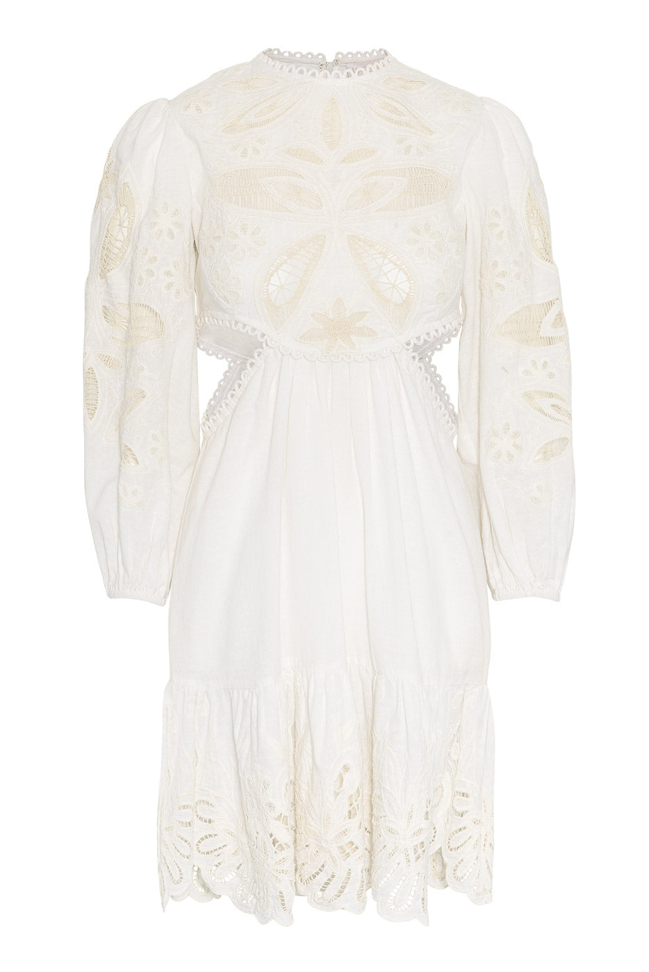 Arden Mini Dress White w/ Embroidery - White