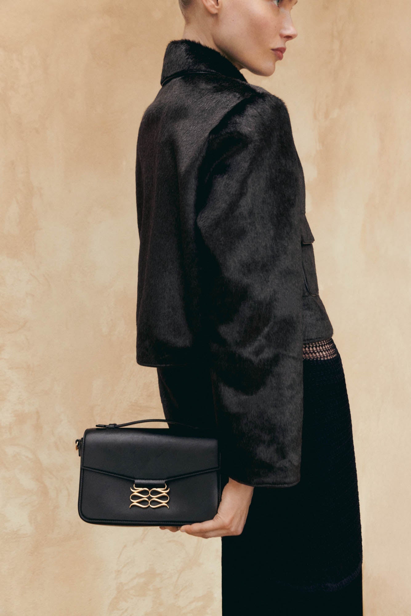 Monogram Leather Shoulder Bag Black - Black