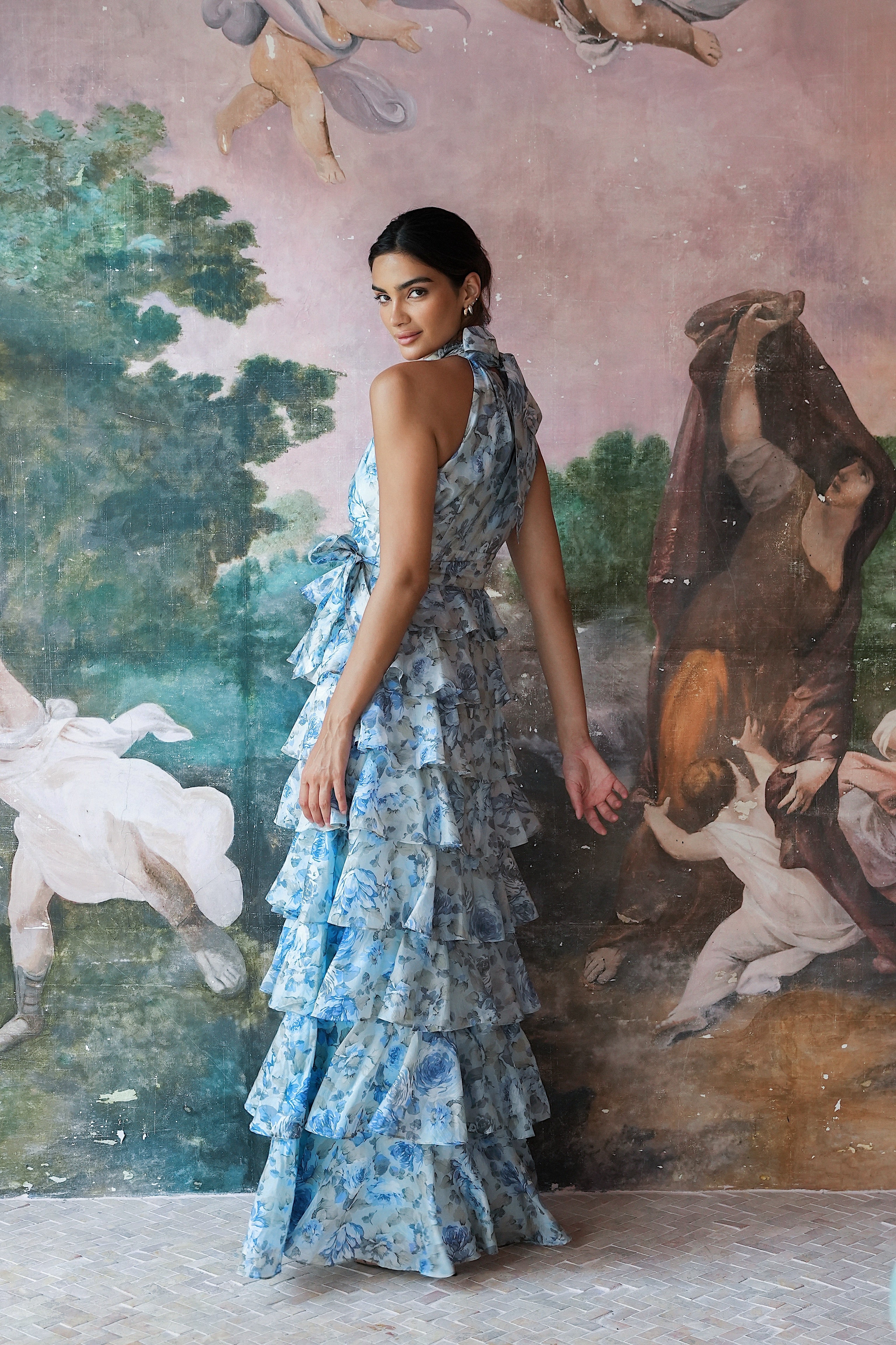 Angel Maxi Dress Midnight Bloom - Sky Blue