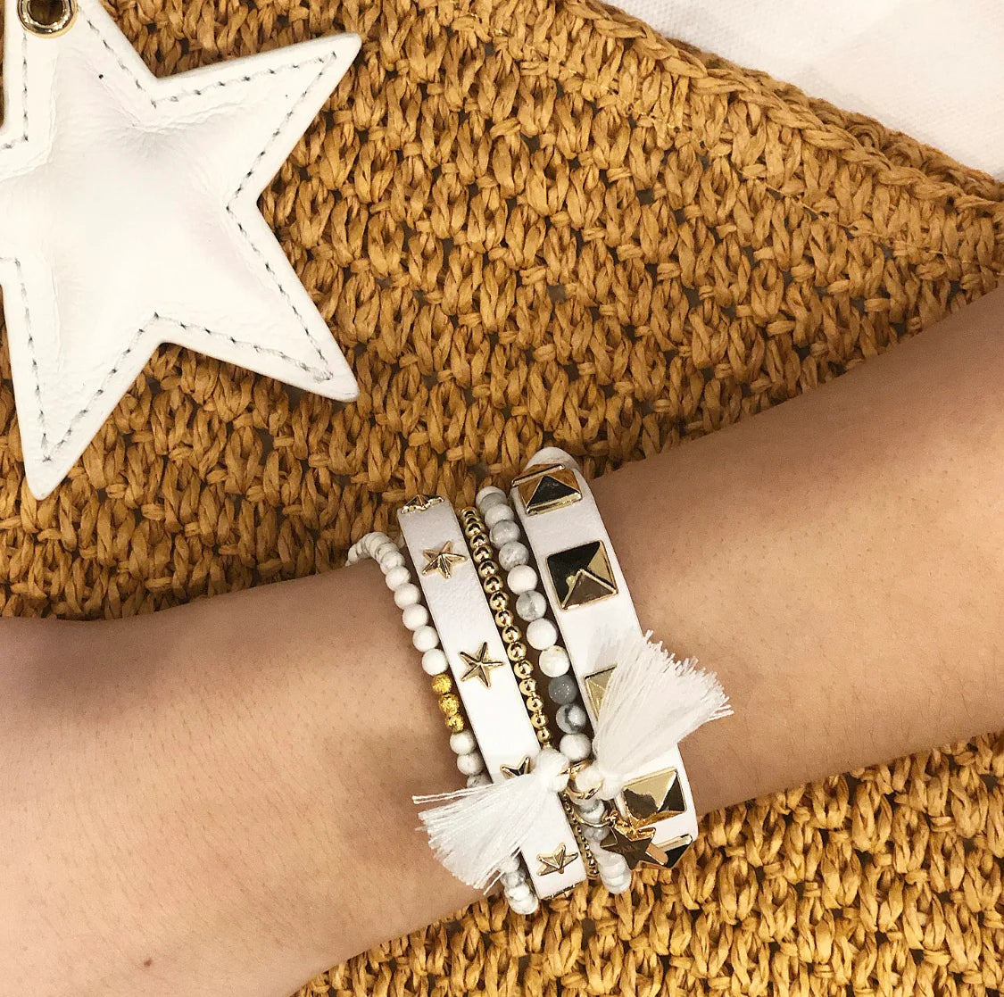 Leather Stud Bracelet White - White