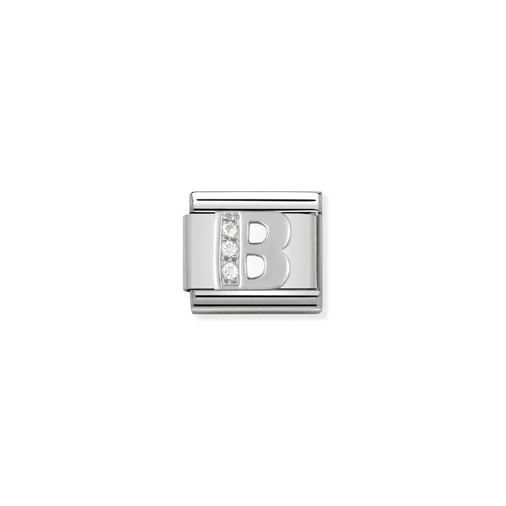 Letter B Cubic Zirconia Silver - Silver