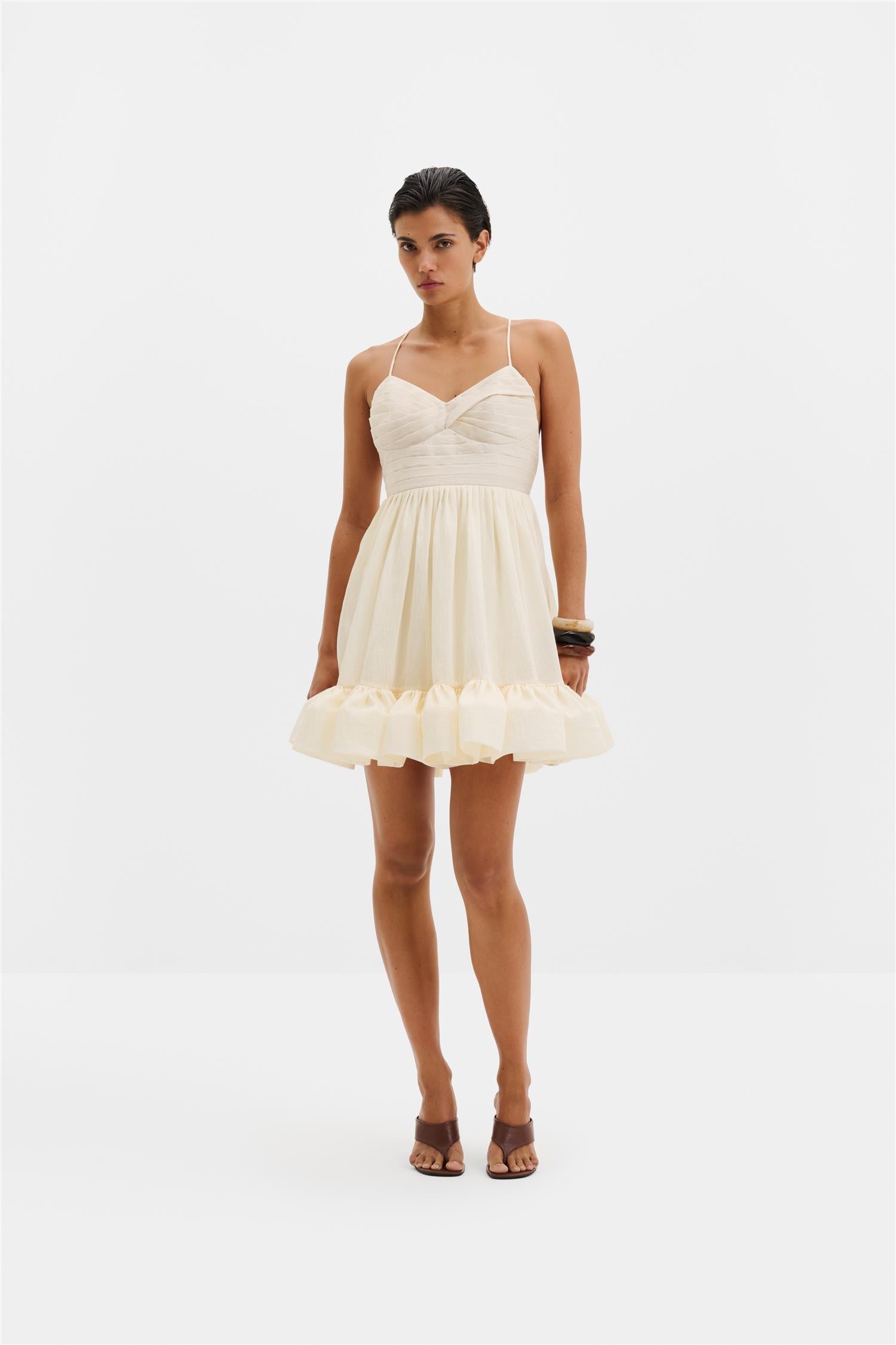 Hera Tie-Back Ruffled Mini Dress Pearl - Off-White