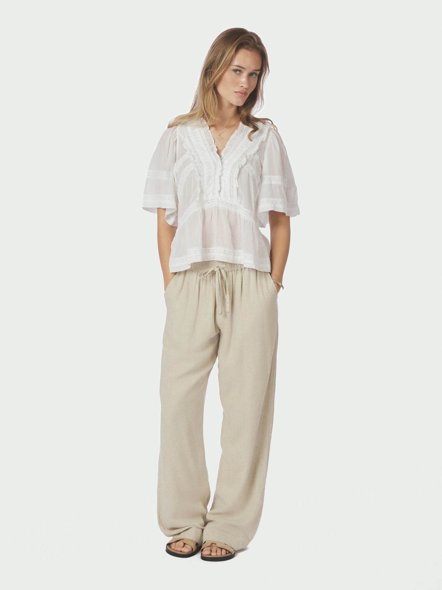 Sonar Drapy Linen Pants Natural - Beige