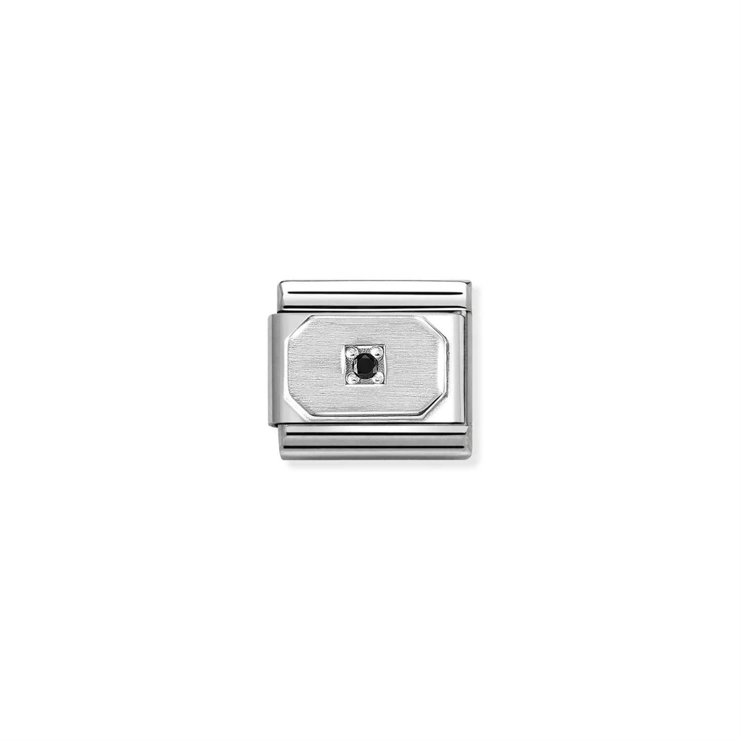 Blunted Rectangle Black Link Charm - Silver