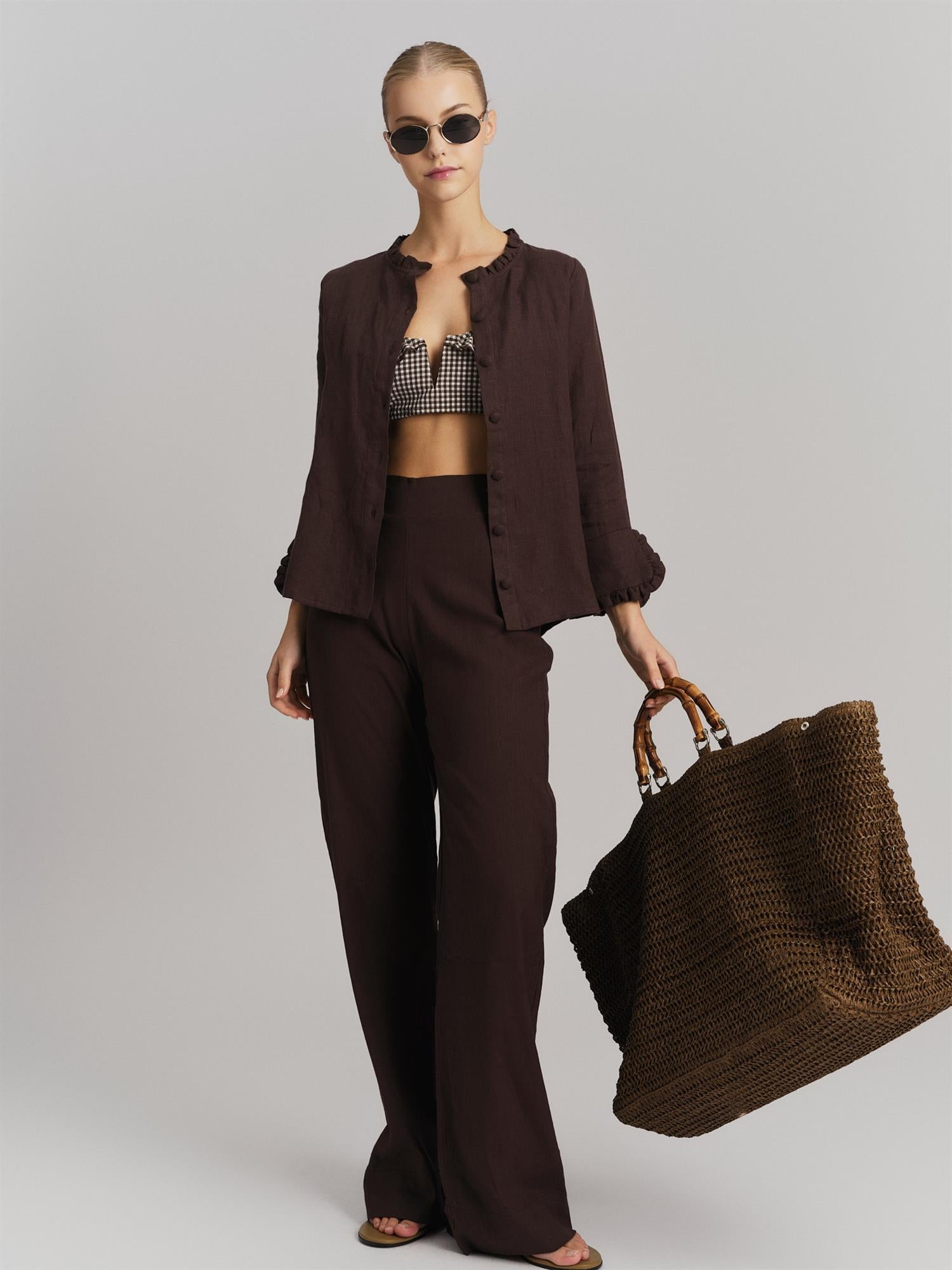 Kristine Straw Bag Brown - Beige