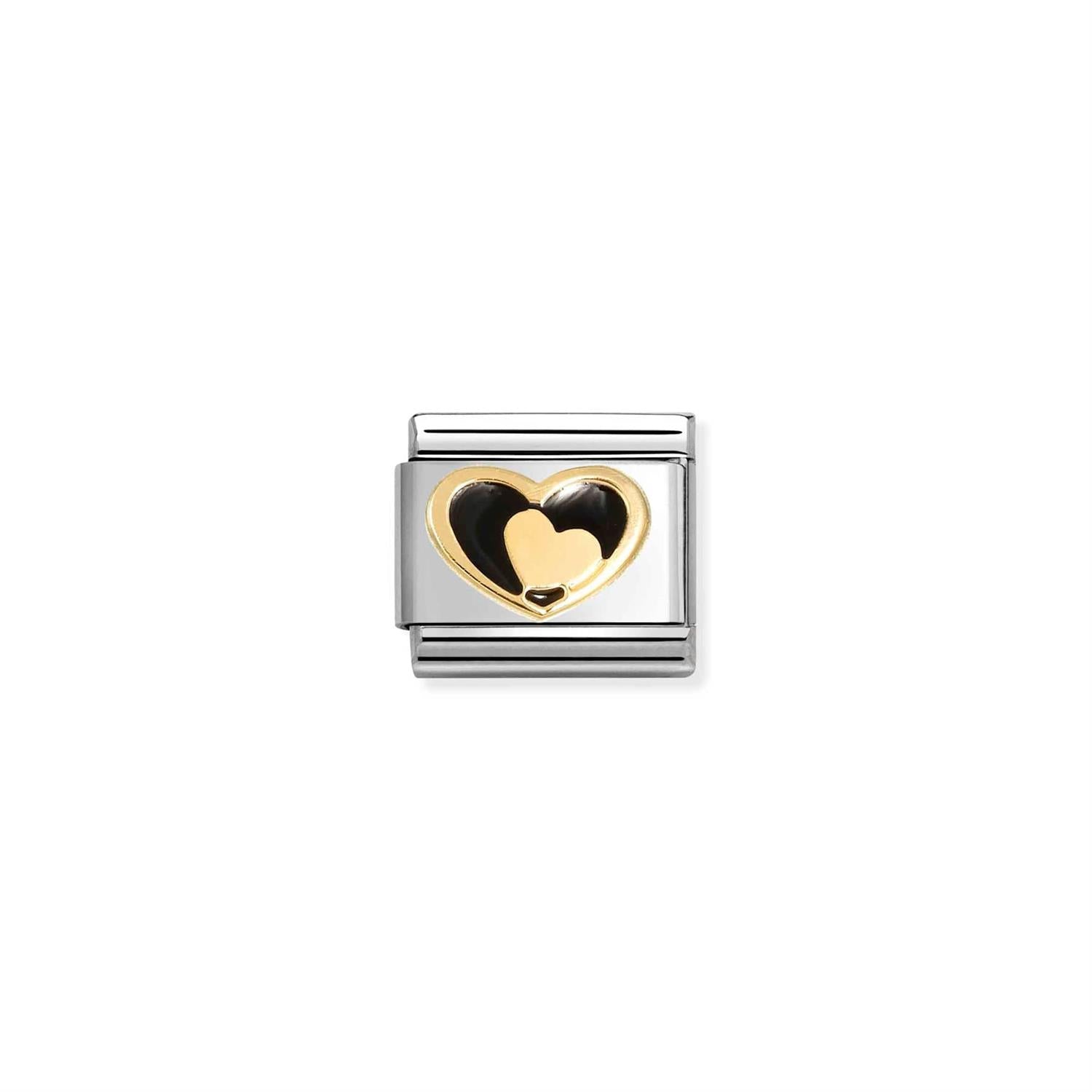 Heart In Heart Black Link Charm - Silver