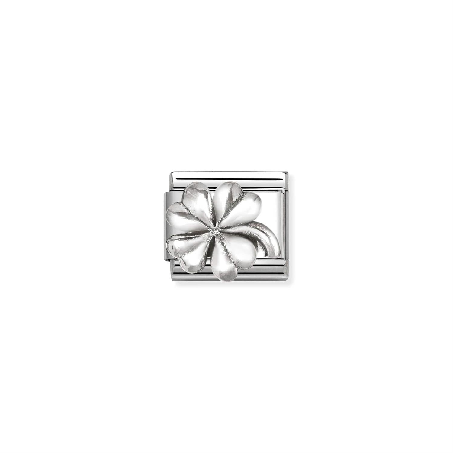 Four Leaf Clover Silver Link Charm - Silver