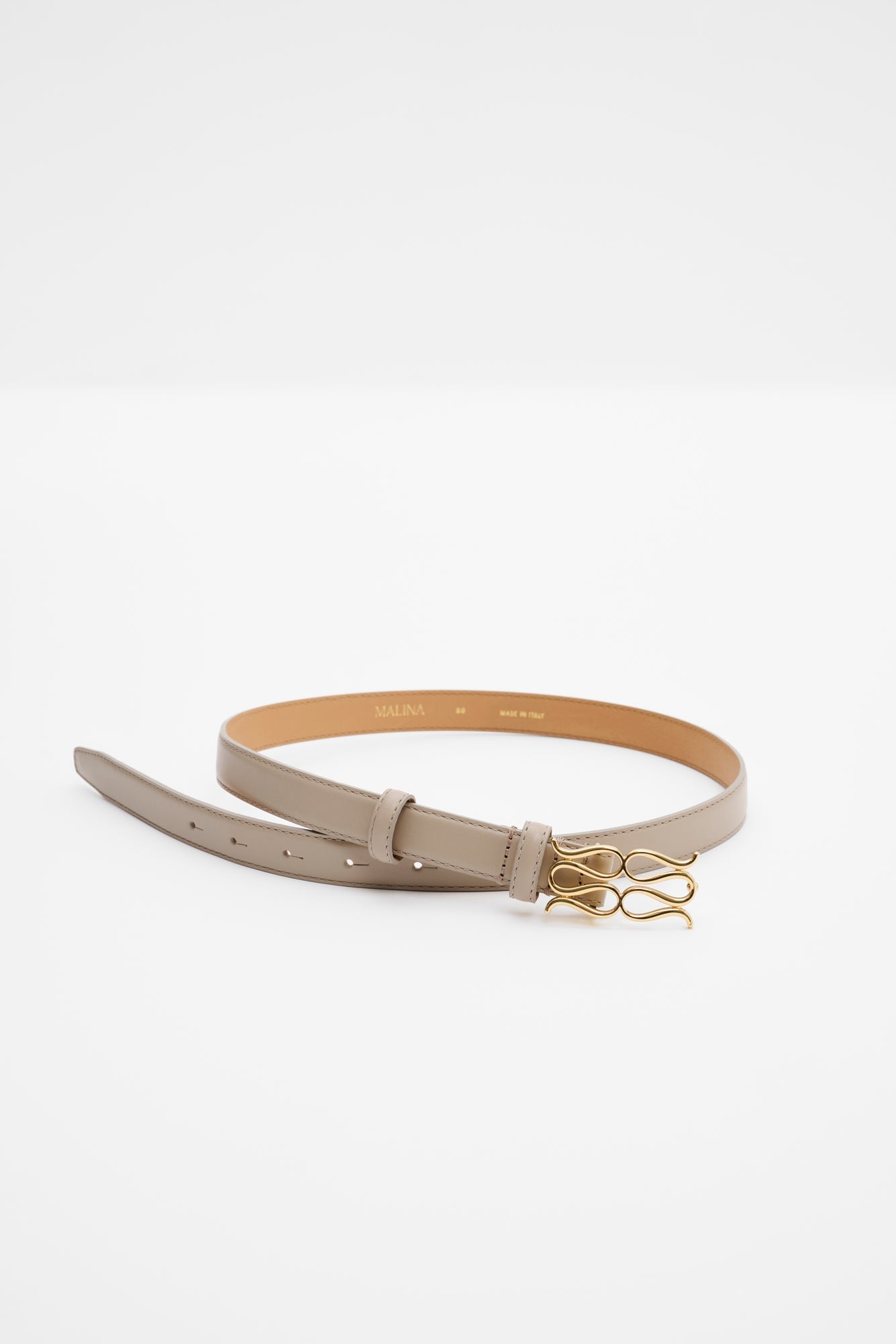 Monogram leather belt light taupe - Beige