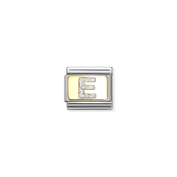 Glitter Letter E Link Charm - Gold