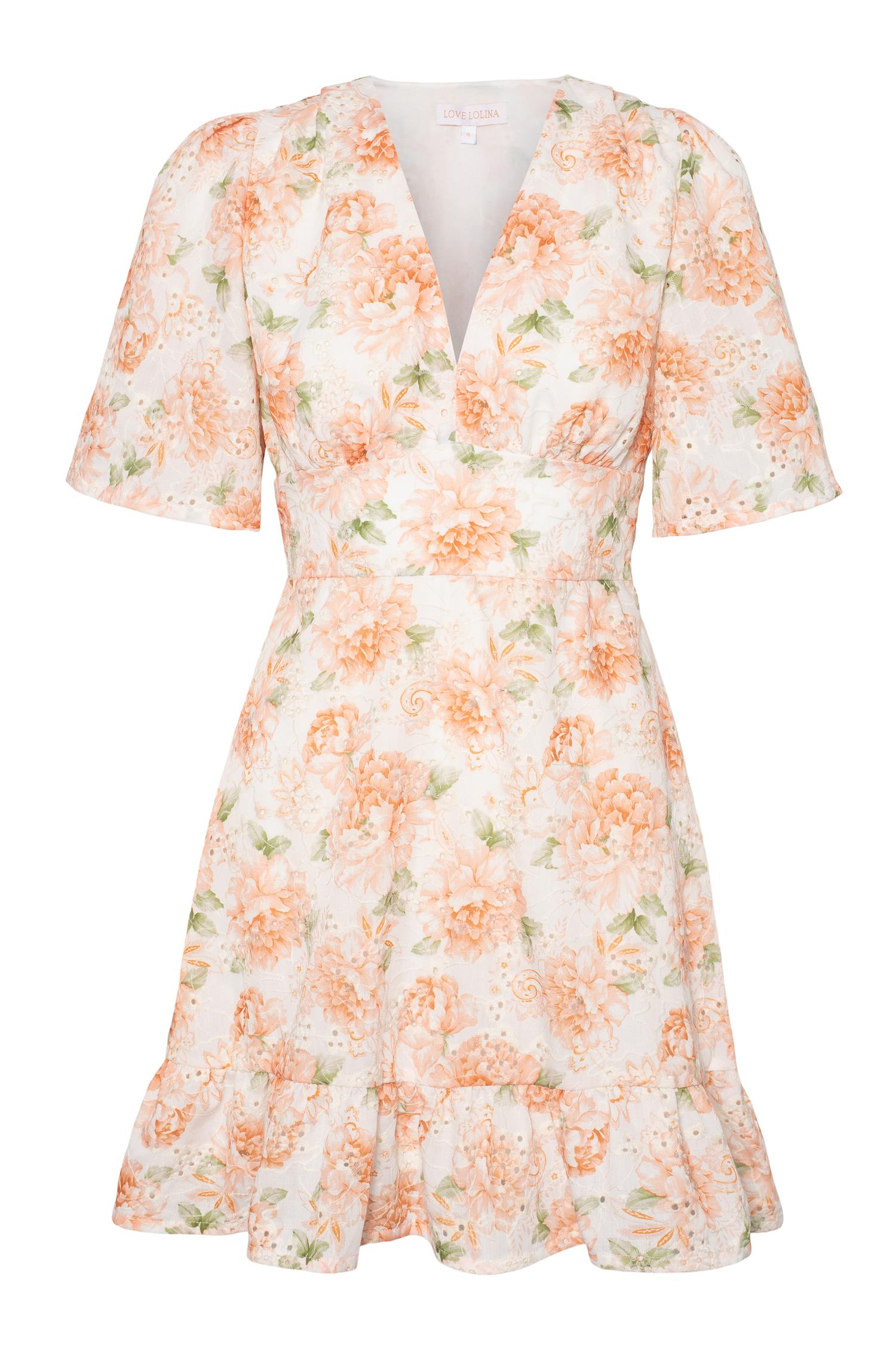 Celina Mini Dress Peony Pop Orange - White