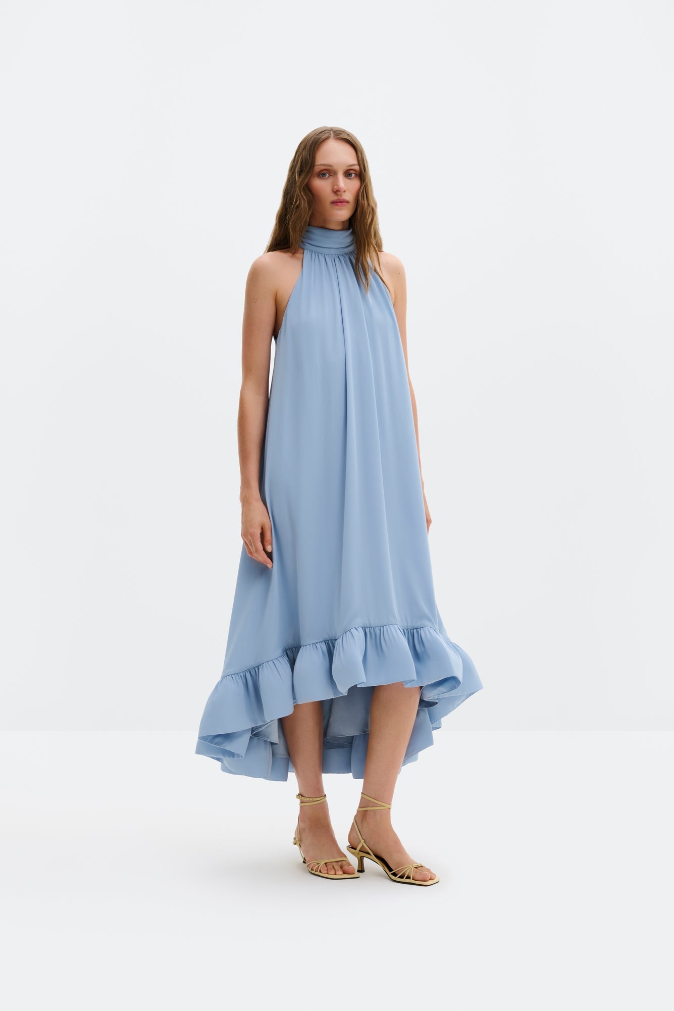 Sabrina Halterneck Ruffled Maxi Dress Sky - Sky Blue