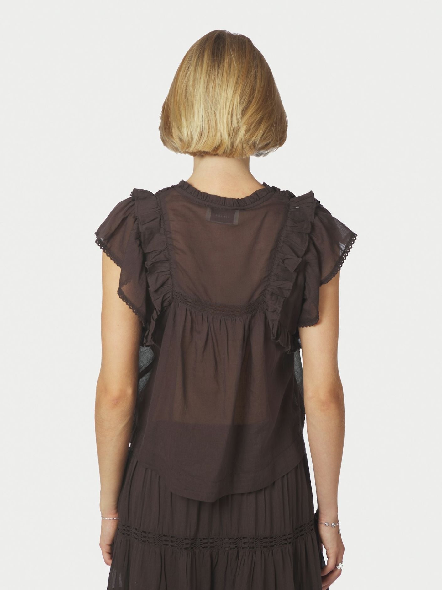 Jayla S Voile Top Dark Brown - Chocolate