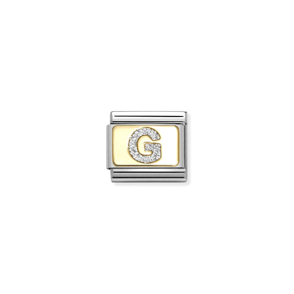 Glitter Letter G Link Charm - Silver