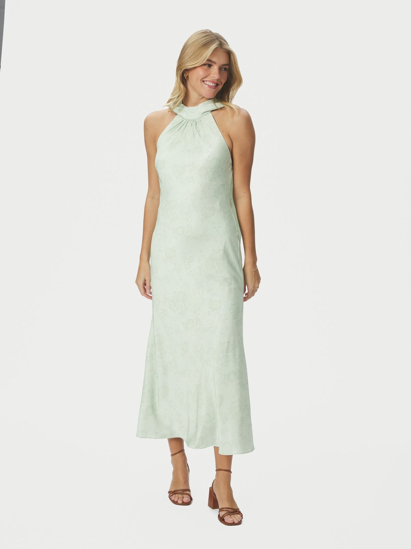 Fiona Pattern Satin Dress Light Green - Sage