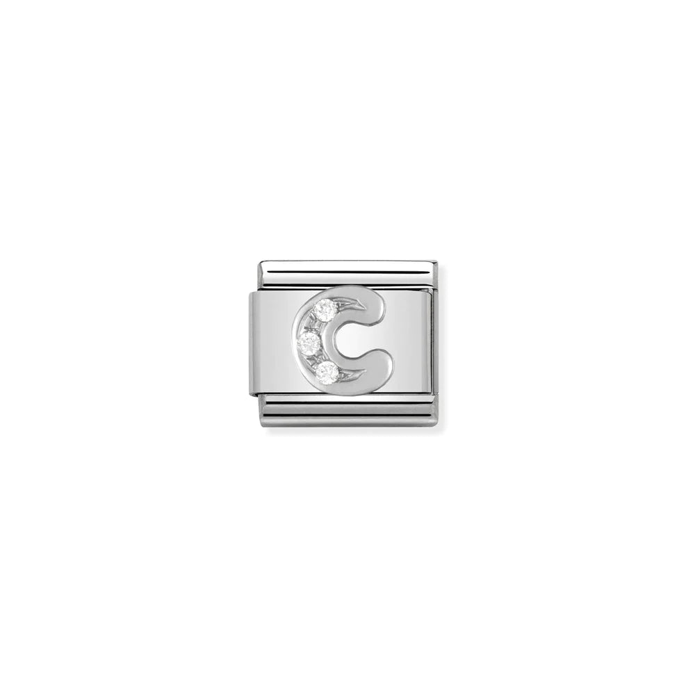 Letter C Cubic Zirconia Silver - Silver