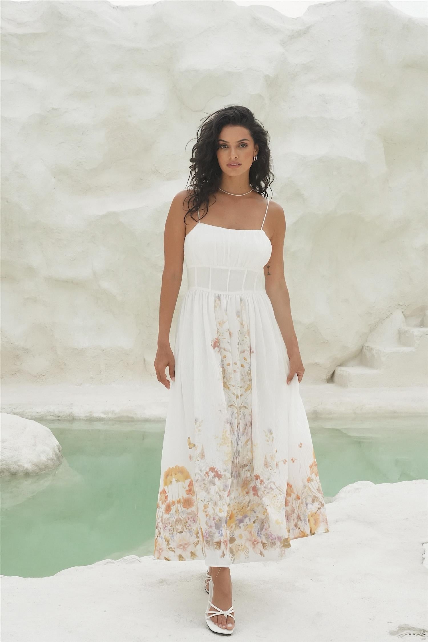 Bernadotte Midi Dress Misty Garden - White