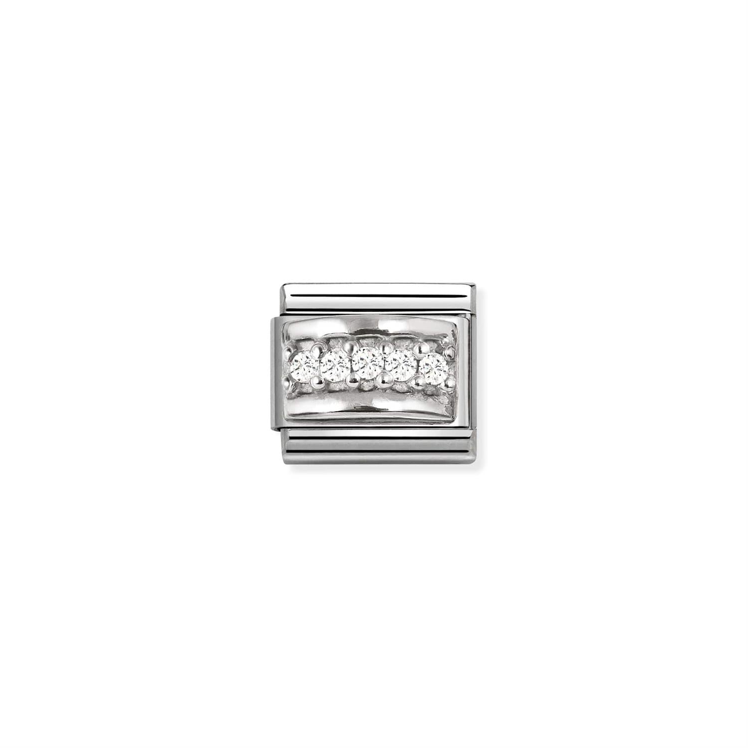White Track Link for Composable Bracelet - Silver