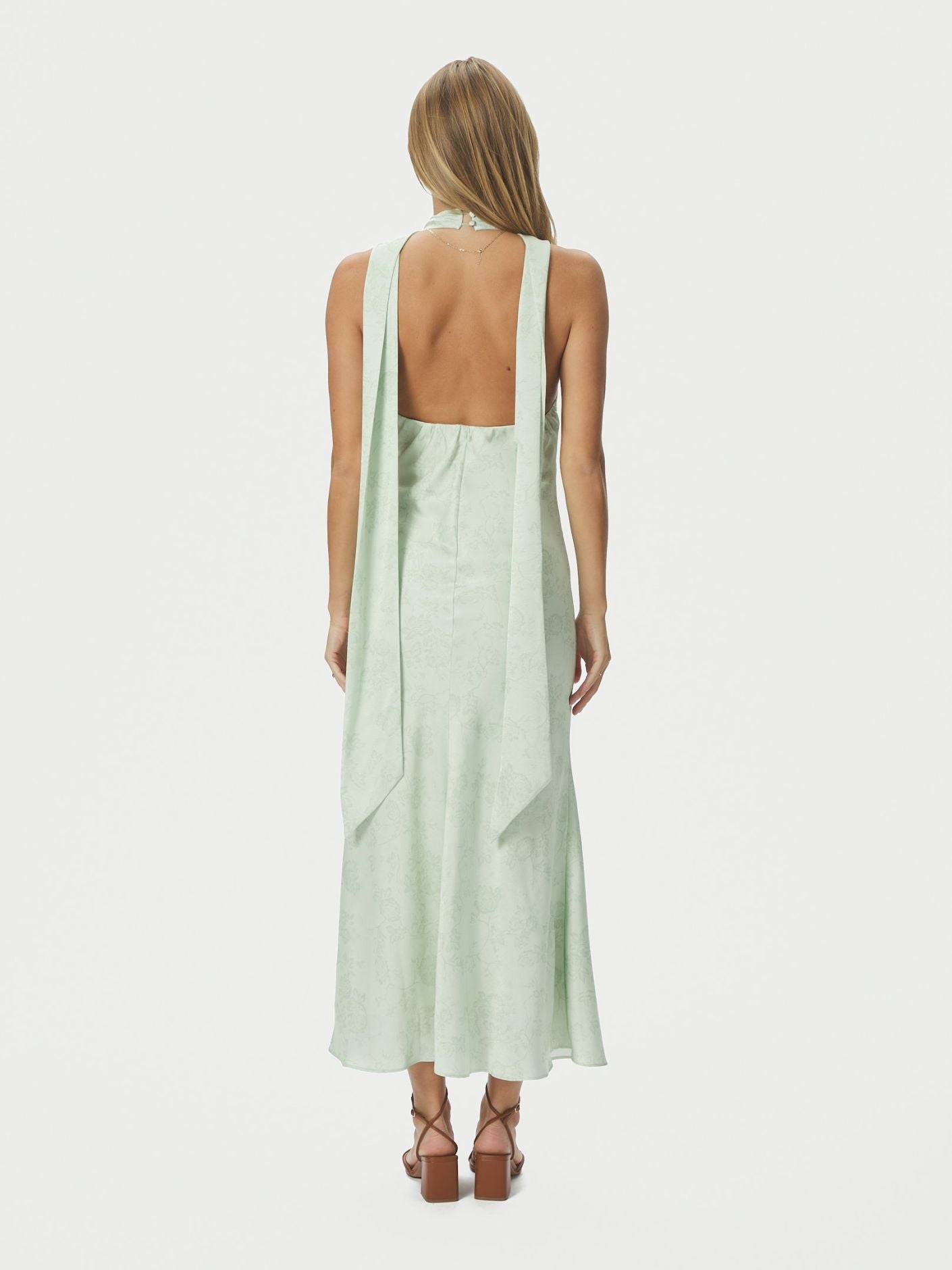 Fiona Pattern Satin Dress Light Green - Sage