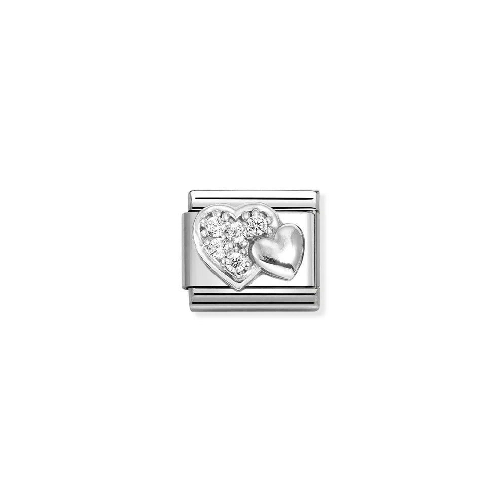 Double Heart Silver Zirconia Charm - Silver