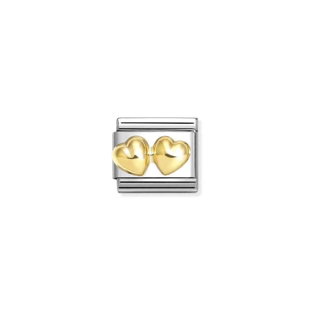 Raised Double Heart Link Charm - Silver