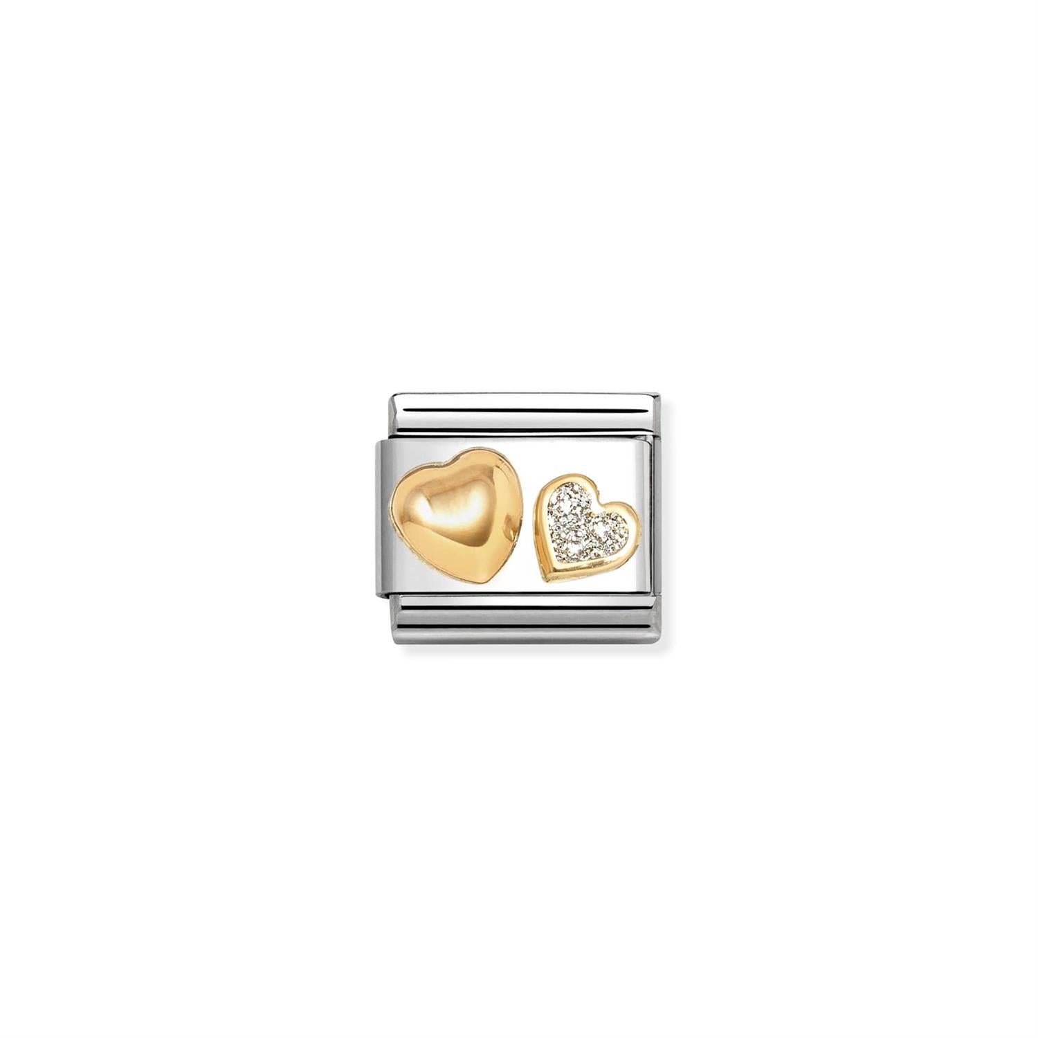 Heart And Rounded Heart Gold Charm - Gold