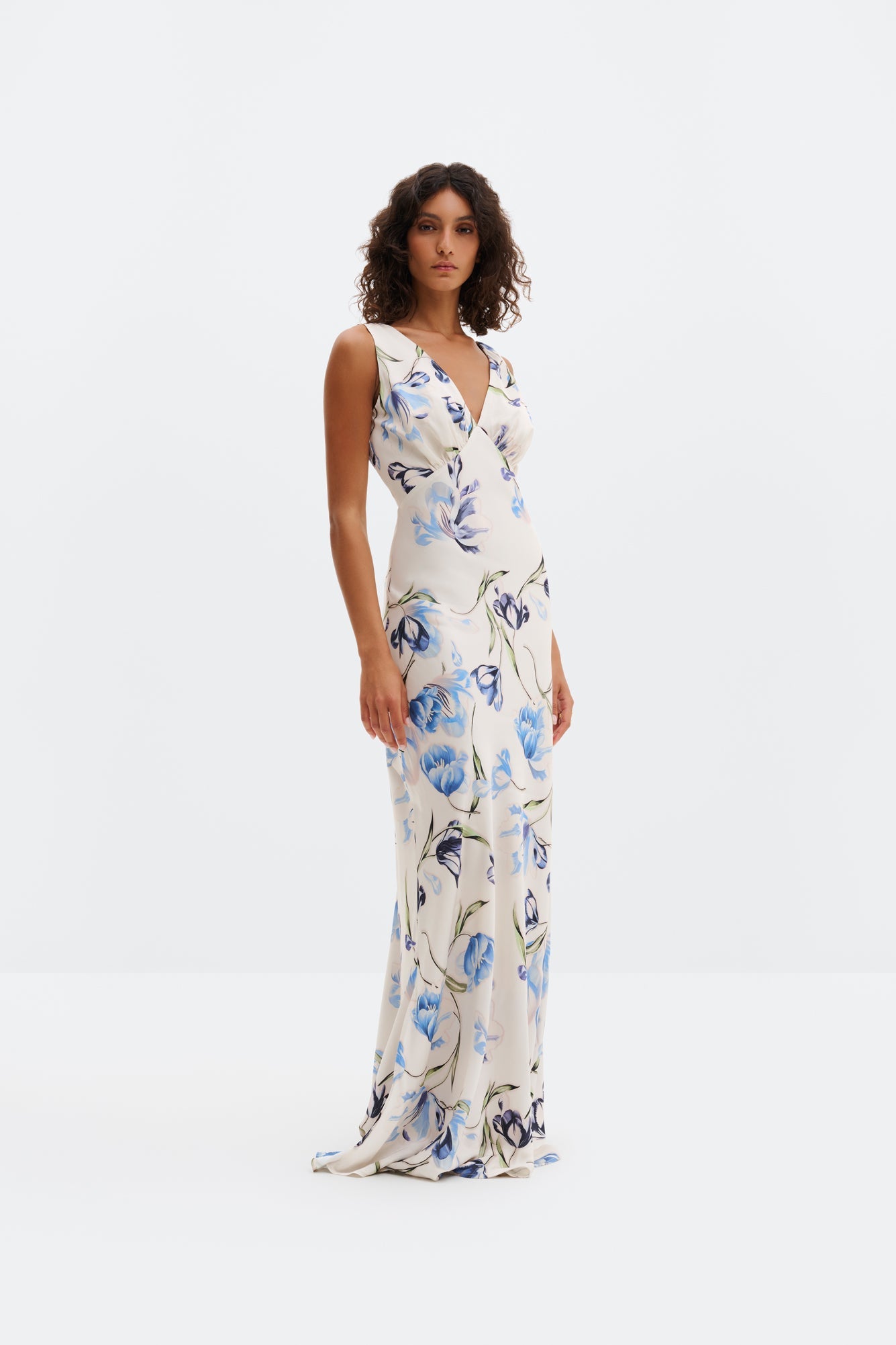 Thelma Open Back Satin Maxi Dress Dusty Tulip Blue - Sky Blue