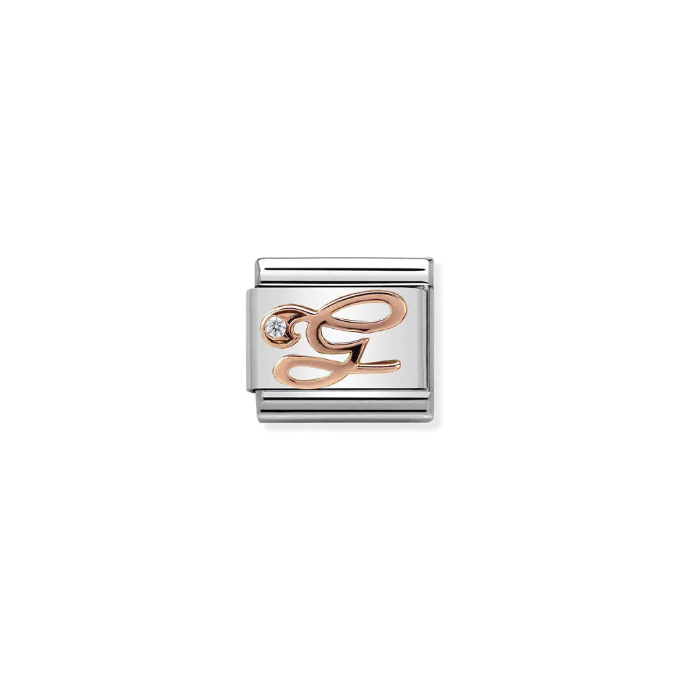 Letter G with Cubic Zirconia Rose Gold Charm - Silver
