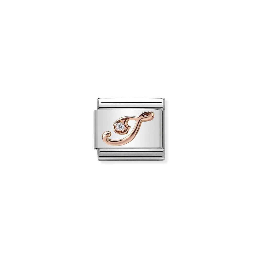 Letter I with Cubic Zirconia Rose Gold Charm - Silver
