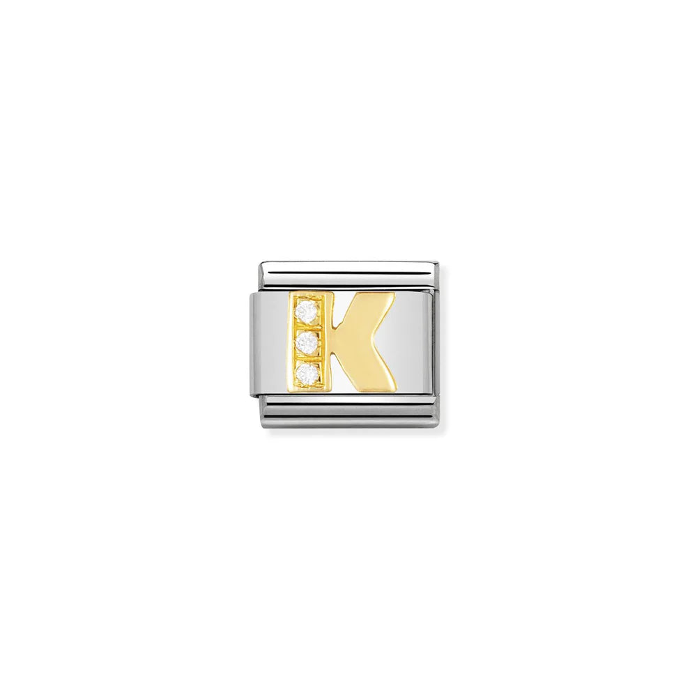 Cubic Zirconia Letter K Gold Link - Silver