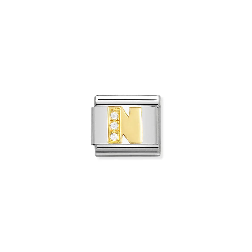 Cubic Zirconia Letter N Gold - Gold