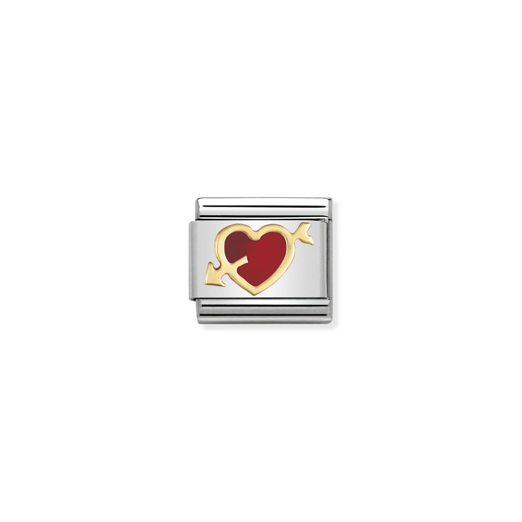 Red Heart with Arrow Charm Link - Silver