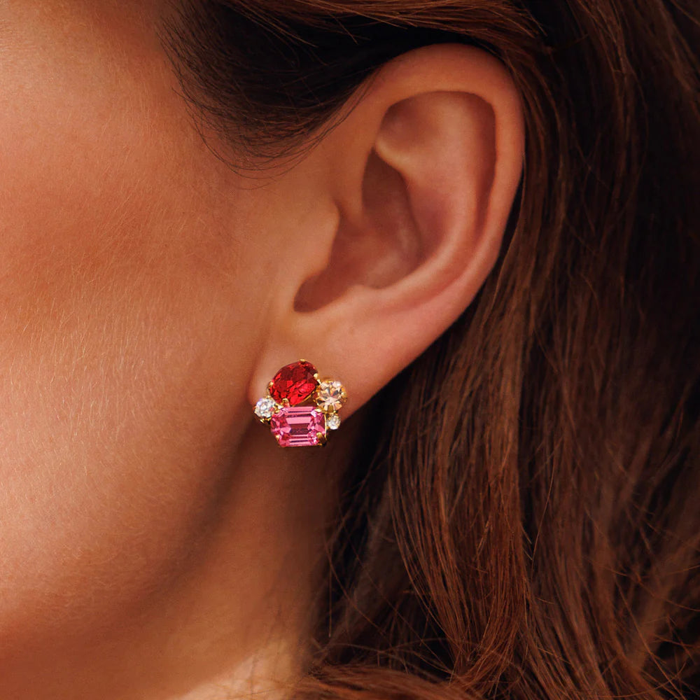 Petite Carolina Earrings Gold Scarlet Combo - Gold