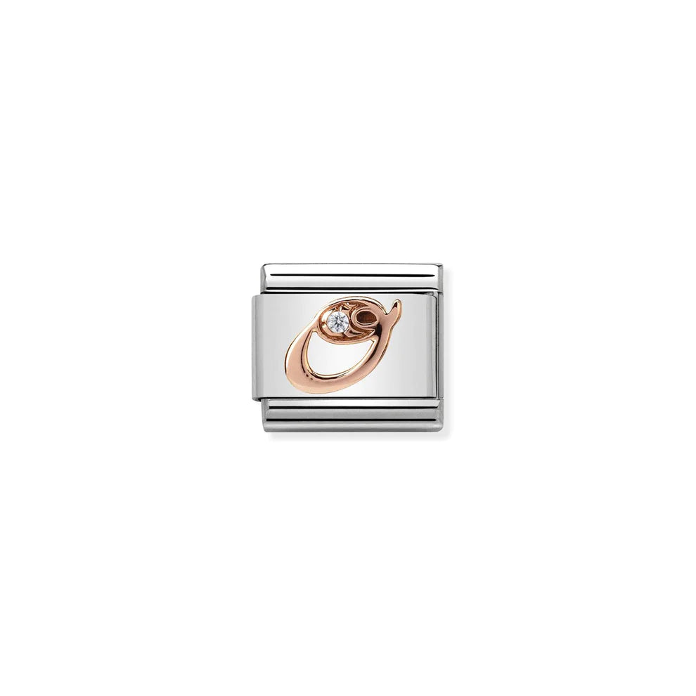 Letter O with Cubic Zirconia Rose Gold Link - Silver