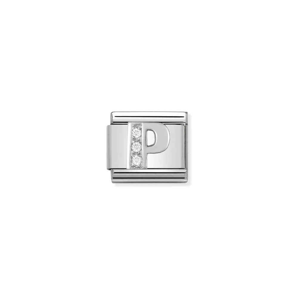 Letter P Cubic Zirconia Silver - Silver