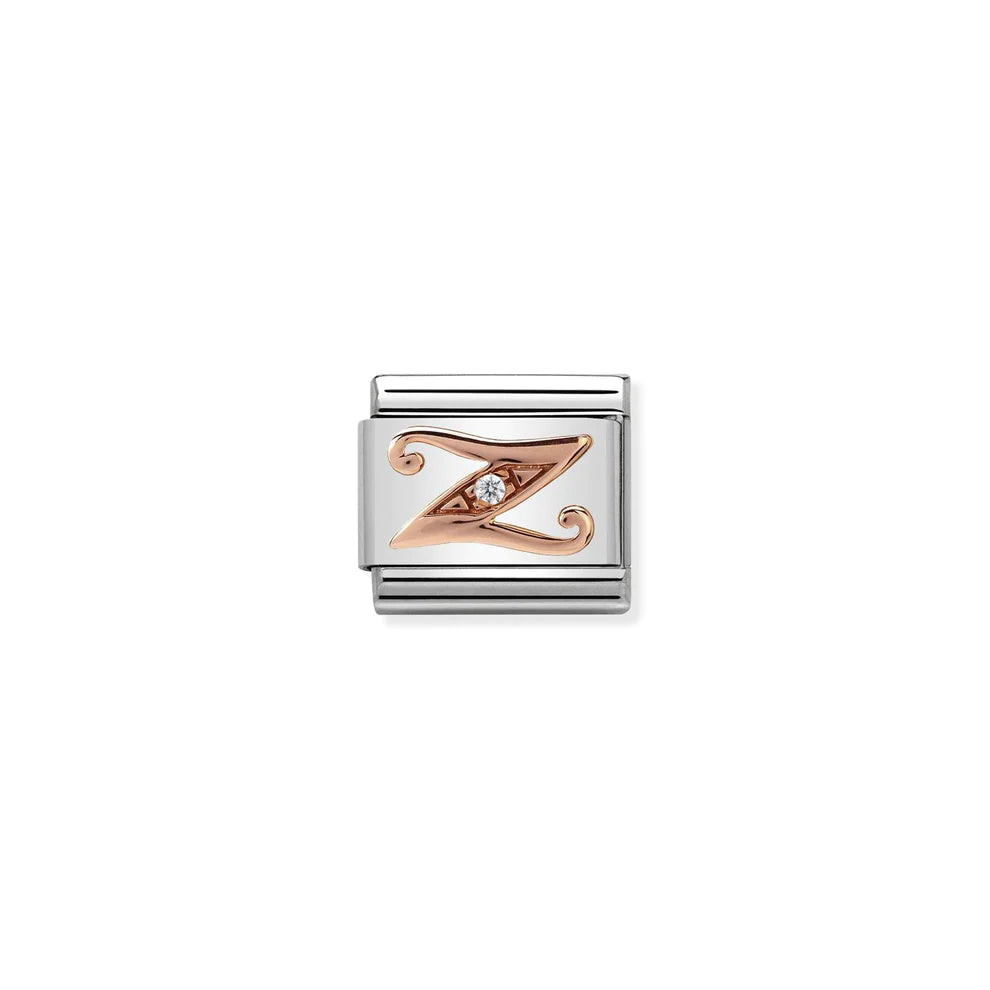 Letter Z with Cubic Zirconia Rose Gold Link Charm - Gold
